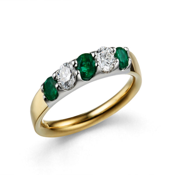 18ct Gold Diamond & Emerald Five Stone Ring