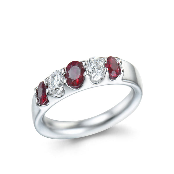 Platinum Diamond & Ruby Five Stone Ring