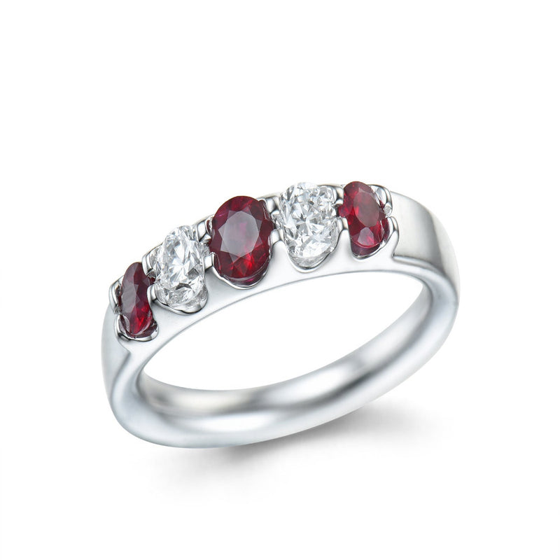 Platinum Diamond & Ruby Five Stone Ring