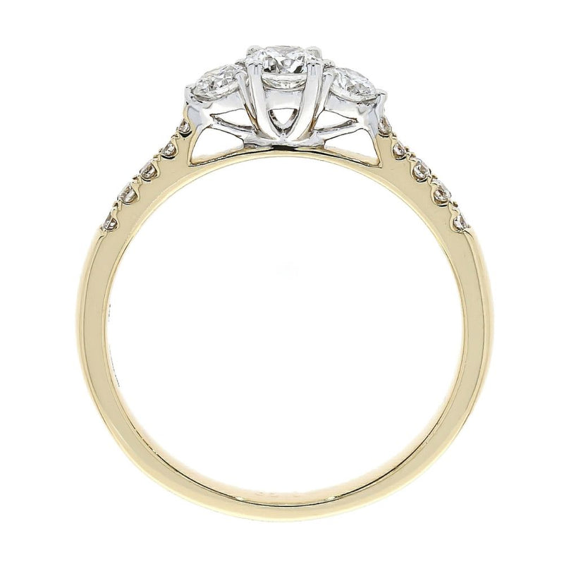 18ct Gold Three Stones Diamond with 0.10ct Diamomd Shoulders Ring
