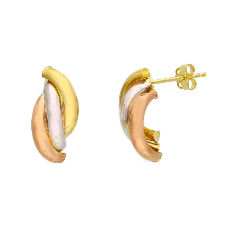9ct Three Tone Gold Half Hoop Earrings