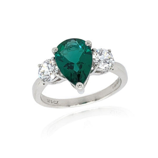 9ct White Gold Cubic Zirconia and Emerald Ring