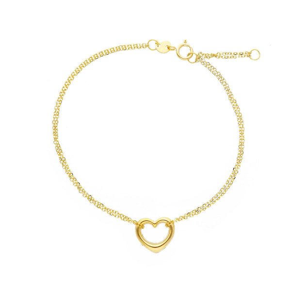 9ct Gold Double Chain Heart Bracelet