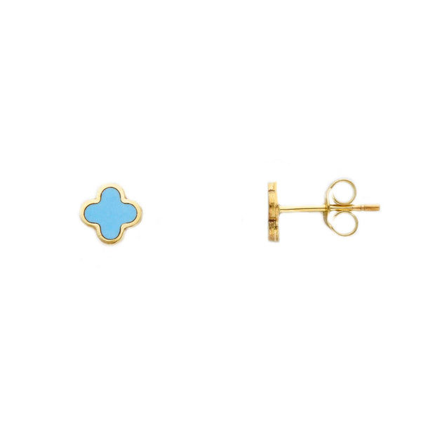 9ct Gold Turqoise Clover Stud Earrings