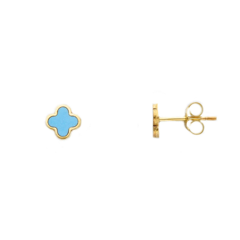 9ct Gold Turqoise Clover Stud Earrings