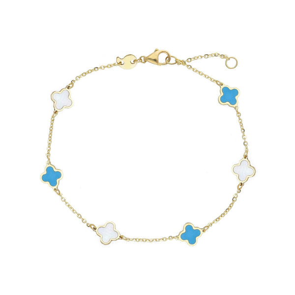 9ct Gold Turquoise and Mother of Pearl Petals Bracelet