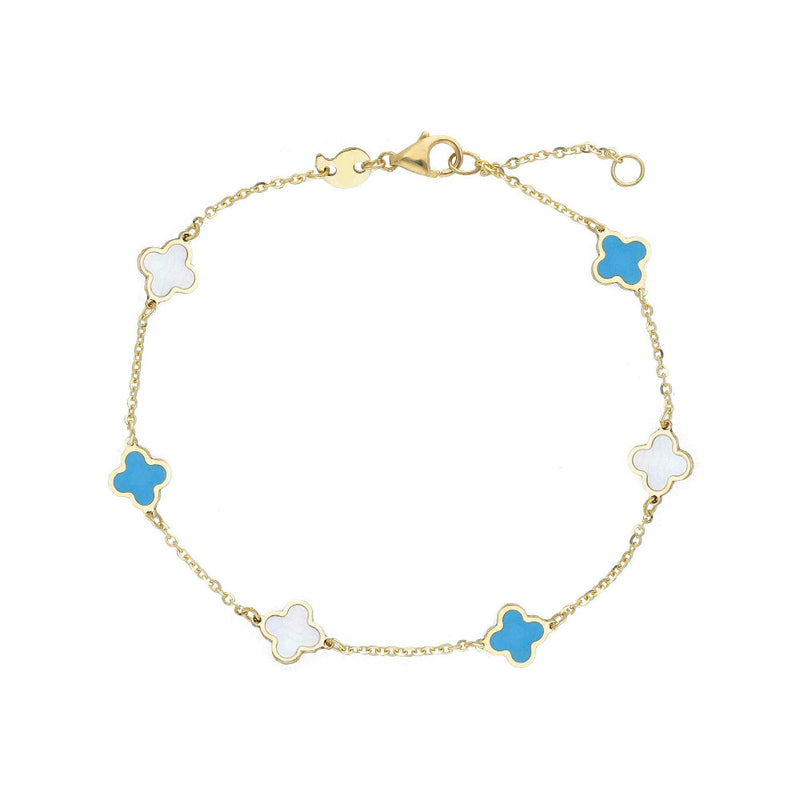 9ct Gold Turquoise and Mother of Pearl Petals Bracelet