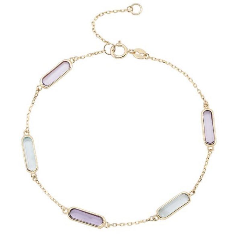 9ct Gold Lozenge Amethyst & Blue Topaz Bracelet