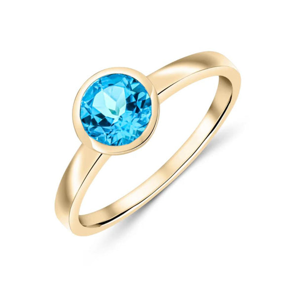 9ct Gold Round Blue Topaz Ring