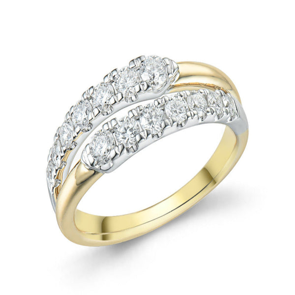 18ct Two Tone Gold Diamond Double Band Ring