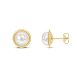 9ct Gold Flat Polished Freshwater Pearl Stud Earrings
