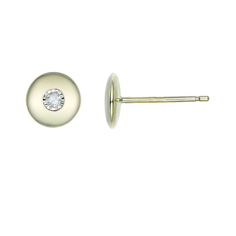 9ct Gold Diamond Rubover Bezel Stud Earrings