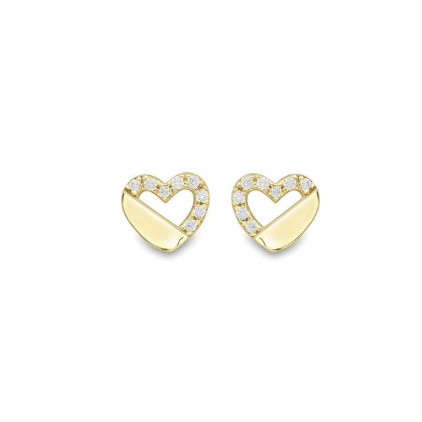 9ct Gold Cubic Zirconia Heart Stud Earrings