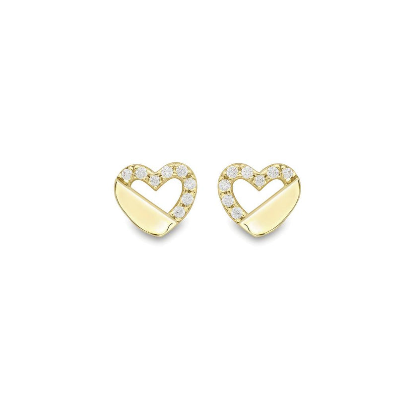 9ct Gold Cubic Zirconia Heart Stud Earrings