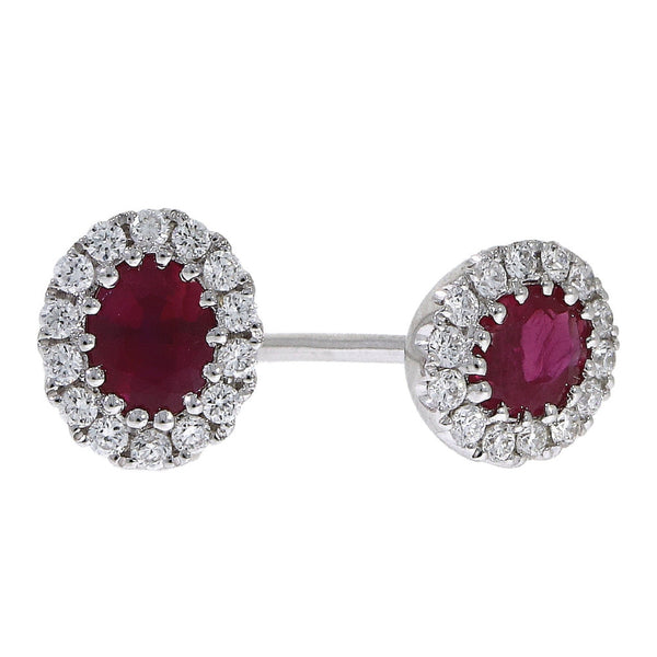 18ct White Gold Diamond & Ruby Cluster Earrings