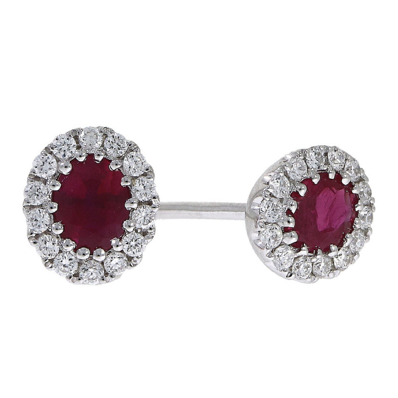 18ct White Gold Diamond & Ruby Cluster Earrings