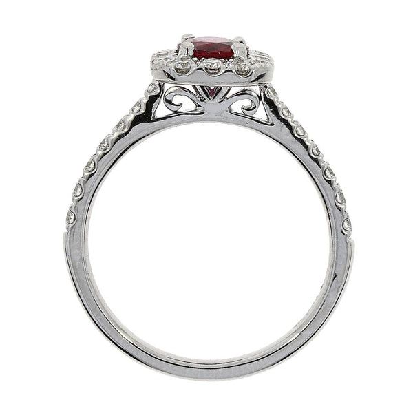 18ct White Gold Diamond & Ruby Rectangle Shape Cluster Ring