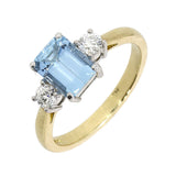 18ct Gold Diamond & Aquamarine Trinity Ring