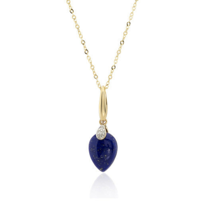 9ct Gold Diamond & Lapis Necklace