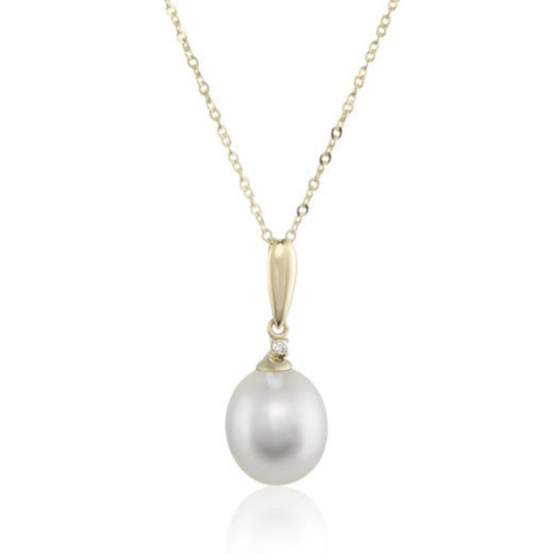 9ct Gold Cultured Freshwater Pearl & Cubic Zirconia Necklace