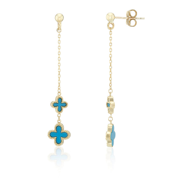9ct Gold Turqoise Petal Drop Earrings