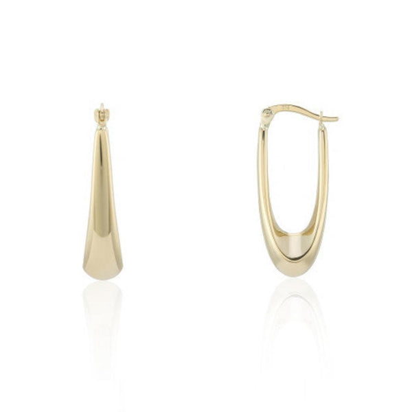 9ct Gold Long Tapered Drop Hoop Earrings