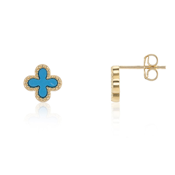 9ct Gold Turqoise Petal Stud Earrings