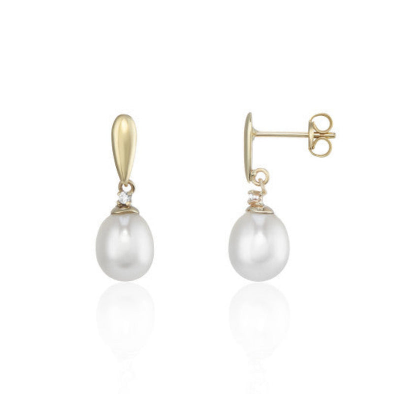 9ct Gold Cubic Zirconia and Cultured Pearl Drop Earrings