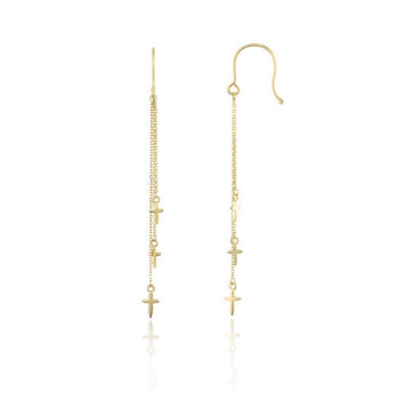 9ct Gold Triple Chain Cross Drop Earrings
