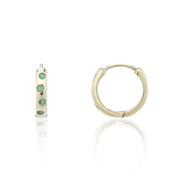 9ct Gold Emerald Hoop Earrings