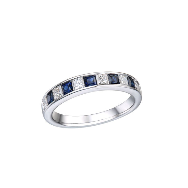 18ct White Gold Channel Set Diamond & Sapphire Band Ring