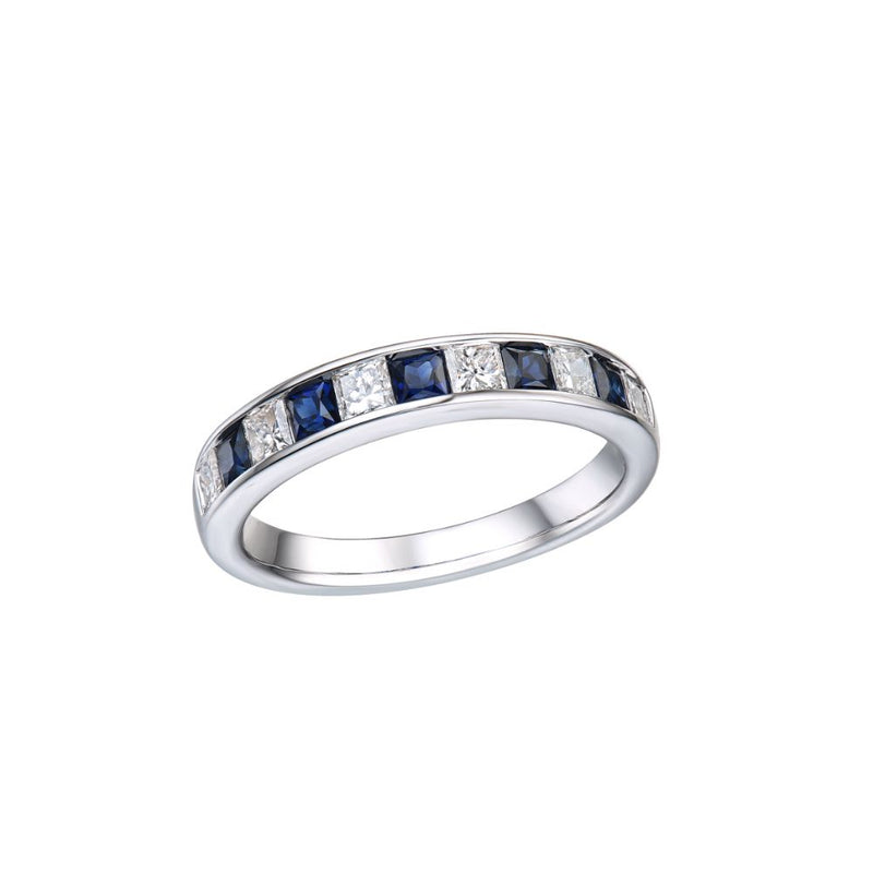 18ct White Gold Channel Set Diamond & Sapphire Band Ring