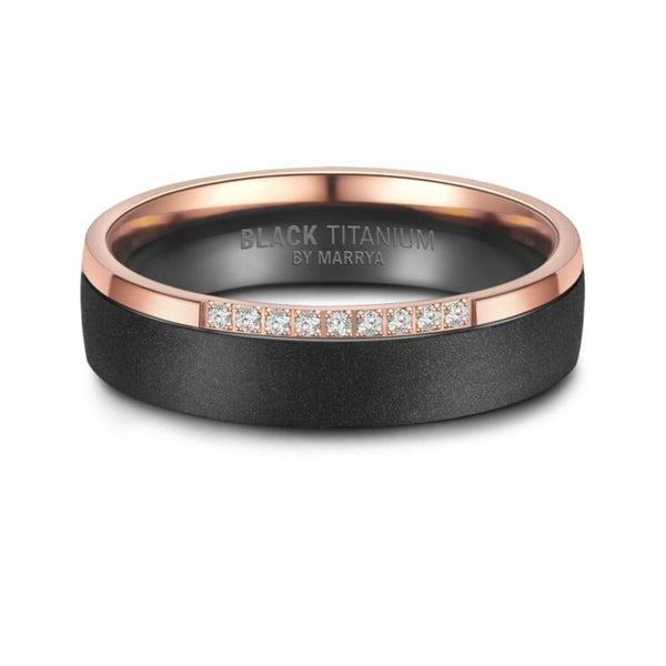 Black Titanium & Rose Gold PVD Edge 5mm Ladies Ring