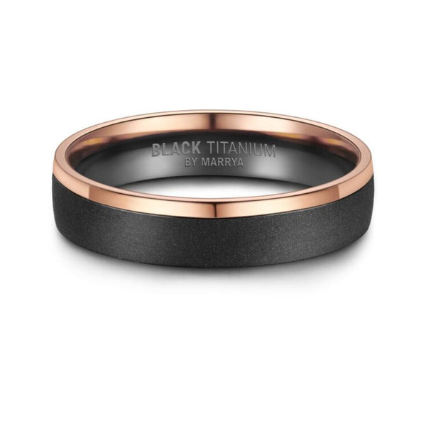 Black Titanium & Rose Gold PVD Edge 5mm Mens Ring