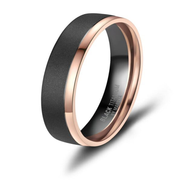 Black Titanium & Rose Gold PVD Edge 5mm Mens Ring
