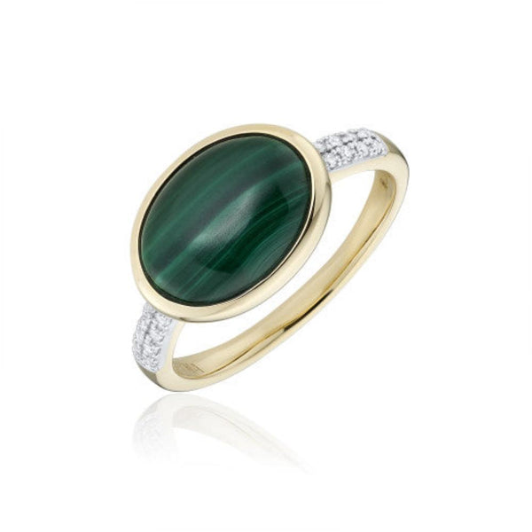 9ct Gold Diamond & Malachite Ring