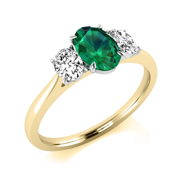 9ct Gold Diamond & Oval Emerald / Ruby / Sapphire Ring