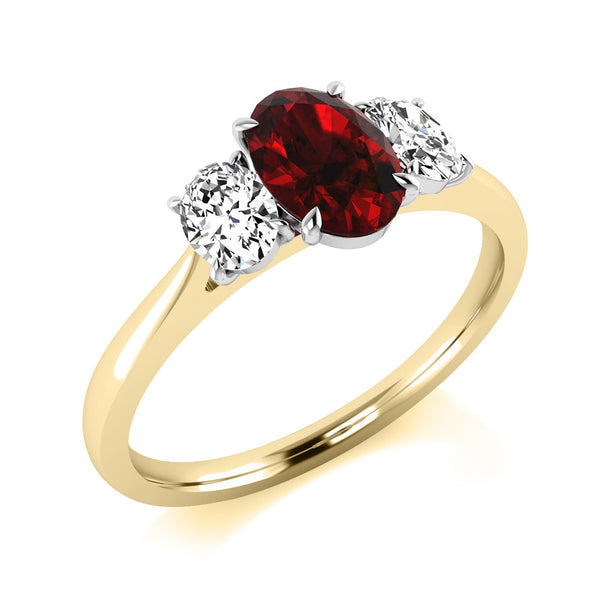 9ct Gold Diamond & Oval Emerald / Ruby / Sapphire Ring