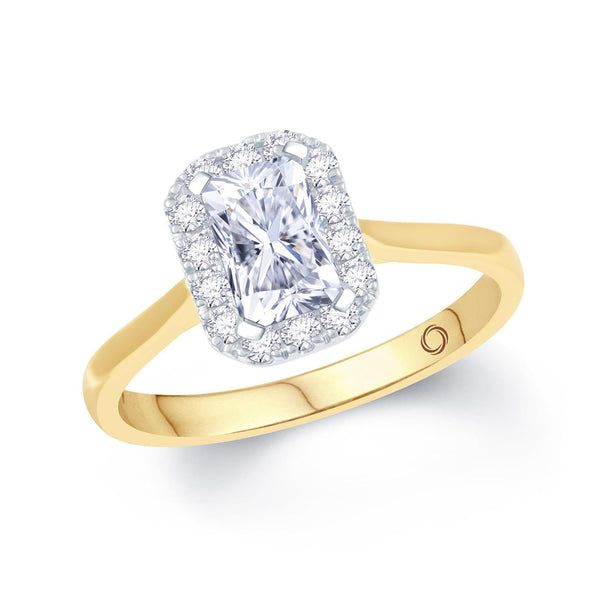 18ct Gold Emerald Cut Halo Diamond Ring