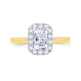 18ct Gold Emerald Cut Halo Diamond Ring