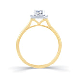 18ct Gold Emerald Cut Halo Diamond Ring