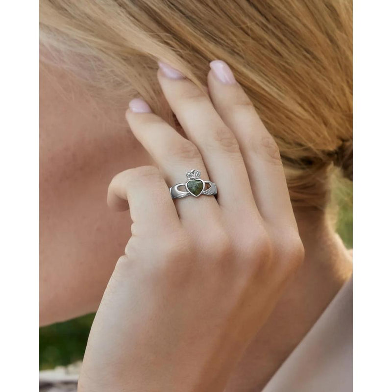 Sterling Silver Connemara Marble Claddagh Weave Ring