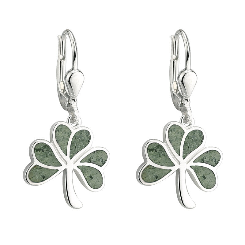 Sterling Silver Connemara Marble Shamrock Earrings