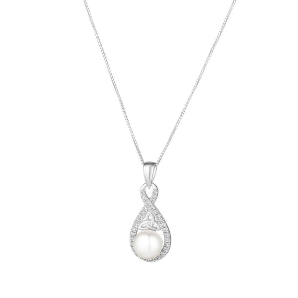 Sterling Silver Cubic Zirconia & Pearl Trinity Knot Necklace