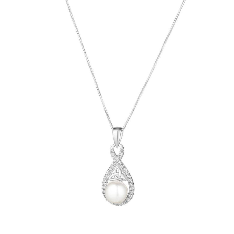 Sterling Silver Cubic Zirconia & Pearl Trinity Knot Necklace
