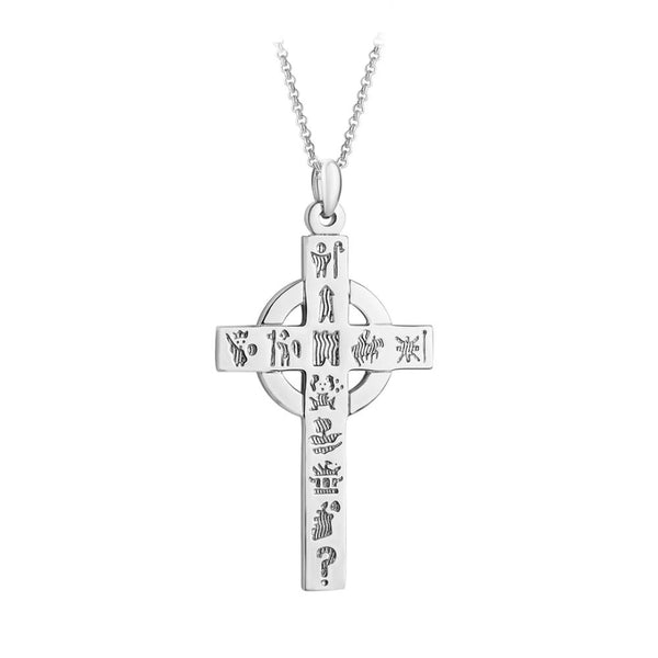 History of Ireland Sterling Silver Large Cross Necklace