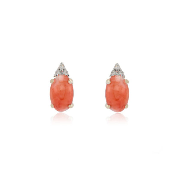 9ct Gold Diamond & Oval Coral Earrings