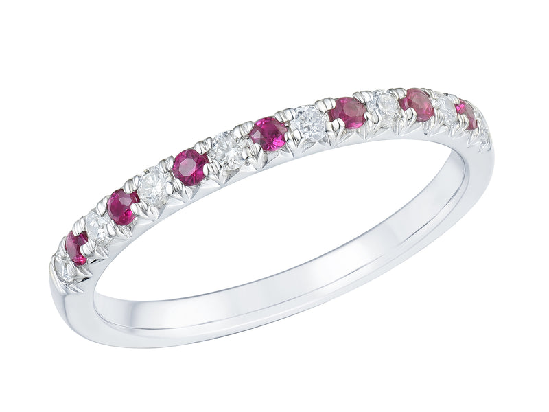 18ct White Gold 0.19ct Ruby and 0.18ct Diamond Cluster Ring