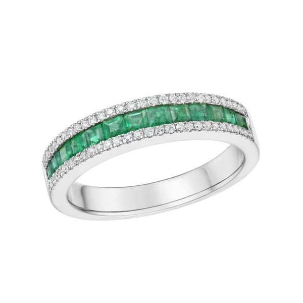 18ct White Gold Diamond and Emerald Ring Band