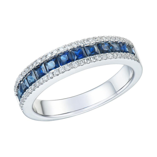 18ct White Gold Diamond and Sapphire Ring Band